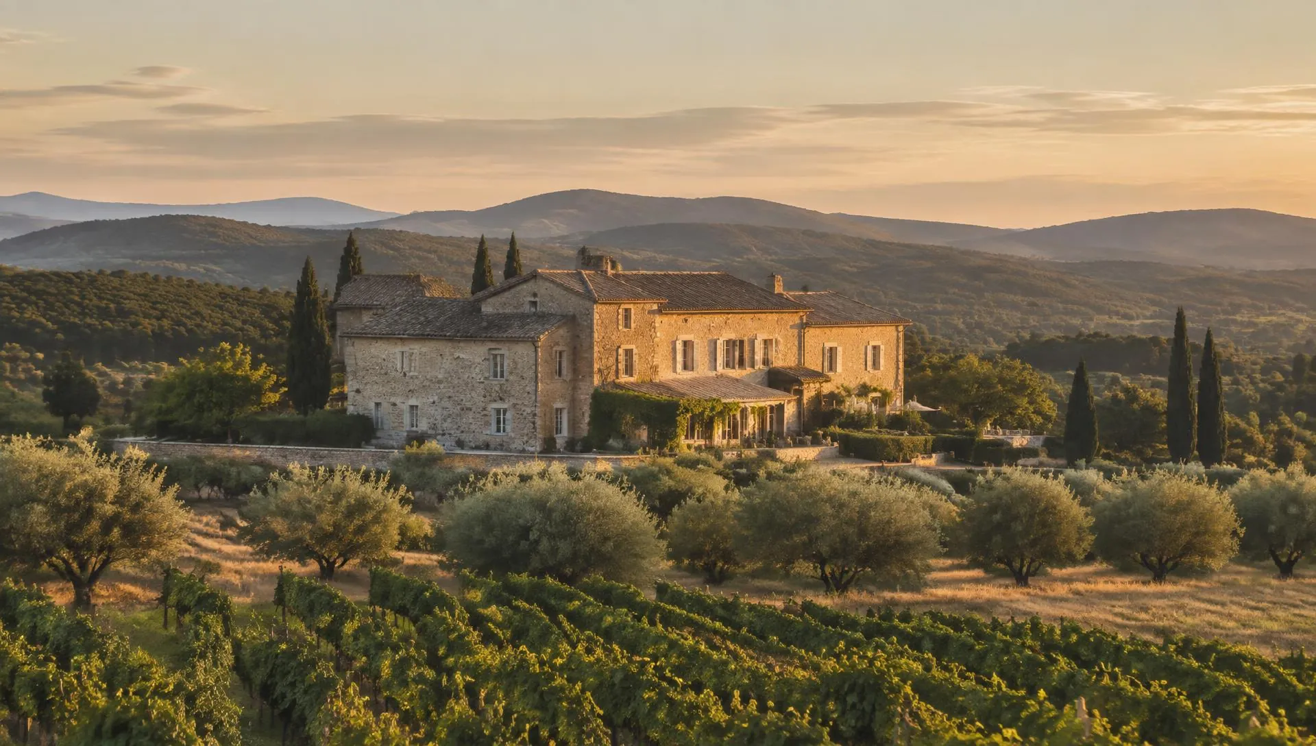 La bastide du domaine entre vignes et oliviers